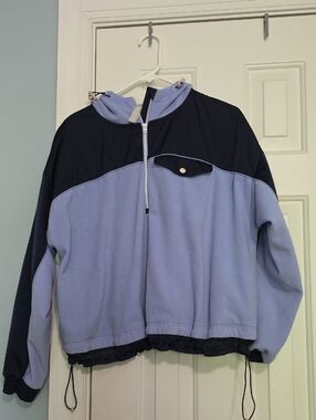 Athleta Light Blue and Navy Half-Zip Fleece Pullover